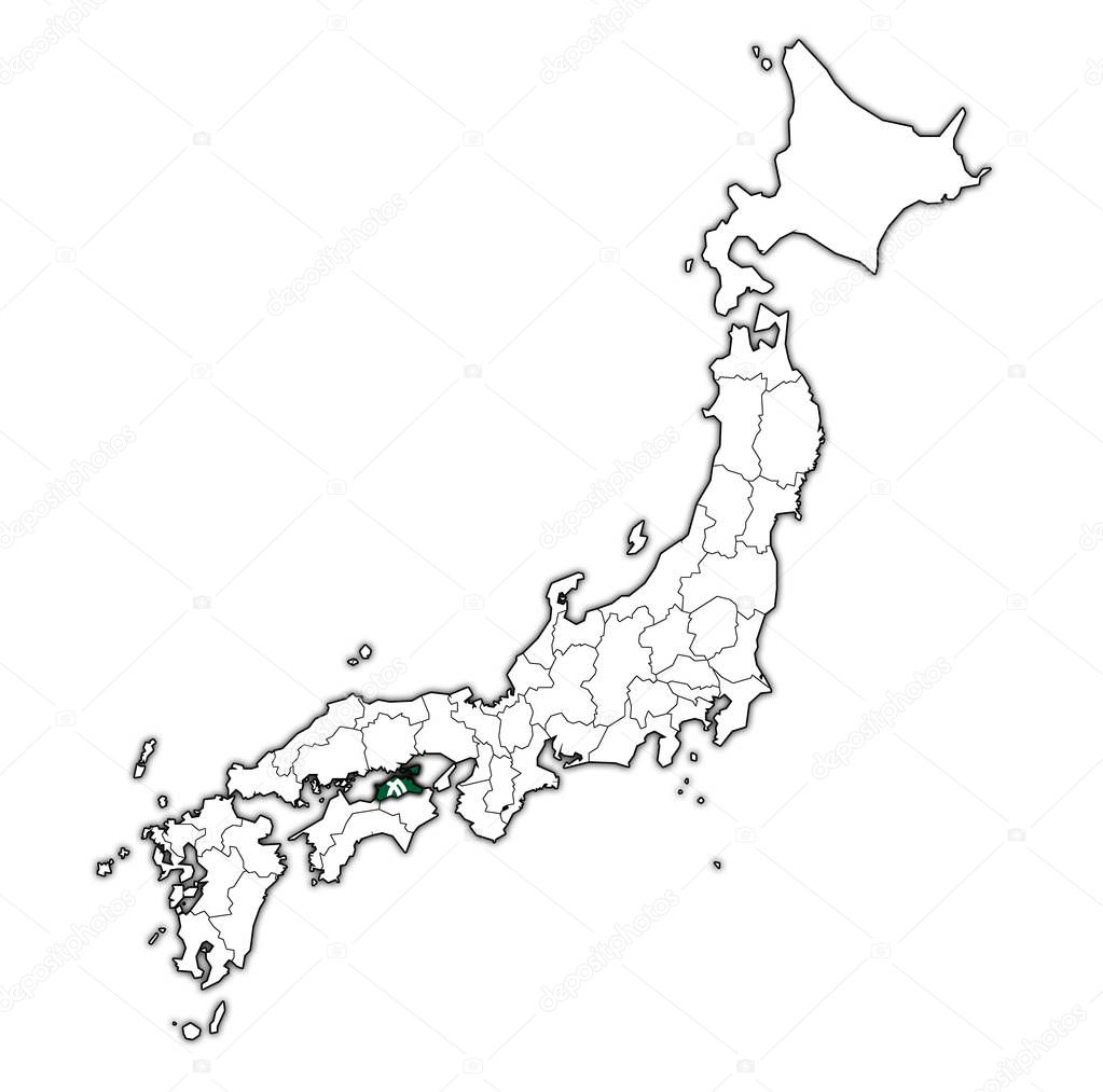 kagawa flag of Troms prefecture on map with administrative divisions and borders of japan
