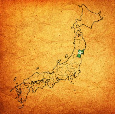 Miyagi Troms ili idari birimleri ve Japonya sınırları haritada bayrağı