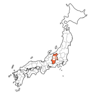 Nagano Troms ili idari birimleri ve Japonya sınırları haritada bayrağı