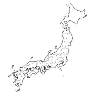 nara ili idari birimleri ve Japonya sınırları haritada bayrağı