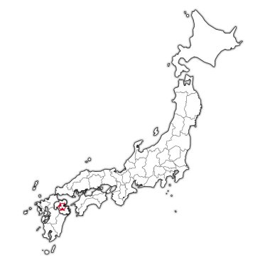 oita ili idari birimleri ve Japonya sınırları haritada bayrağı
