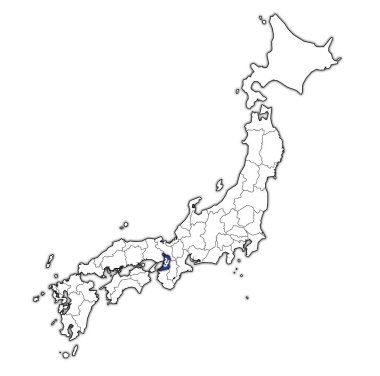 osaka ili idari birimleri ve Japonya sınırları haritada bayrağı