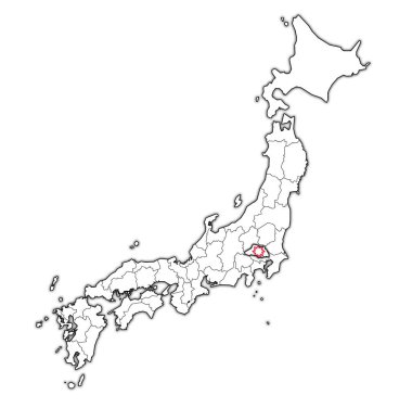 saitama prefecture yönetim birimleri ve Japonya sınırları haritada bayrağı