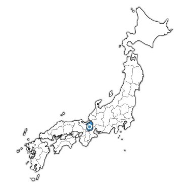 shiga ili idari birimleri ve Japonya sınırları haritada bayrağı