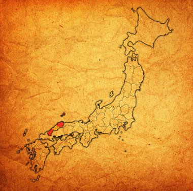 shimane ili idari birimleri ve Japonya sınırları haritada bayrağı