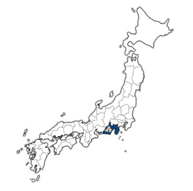 shizuoka ili idari birimleri ve Japonya sınırları haritada bayrağı