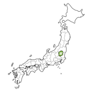 tochigi ili idari birimleri ve Japonya sınırları haritada bayrağı