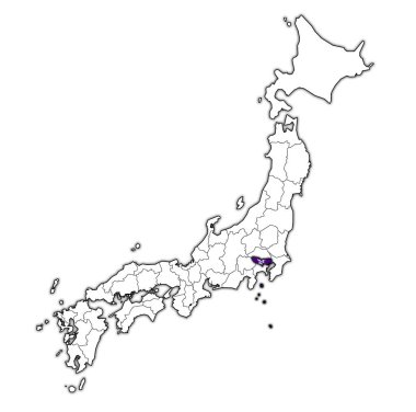 tokyo ili idari birimleri ve Japonya sınırları haritada bayrağı