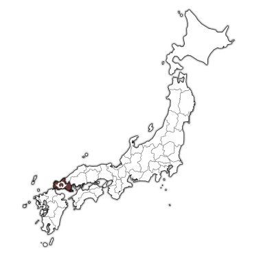 yamaguchi ili idari birimleri ve Japonya sınırları haritada bayrağı