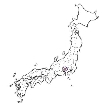 yamanashi ili idari birimleri ve Japonya sınırları haritada bayrağı