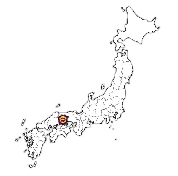 Okayama Ili Idari Birimleri Japonya Sınırları Haritada Bayrağı — Stok fotoğraf