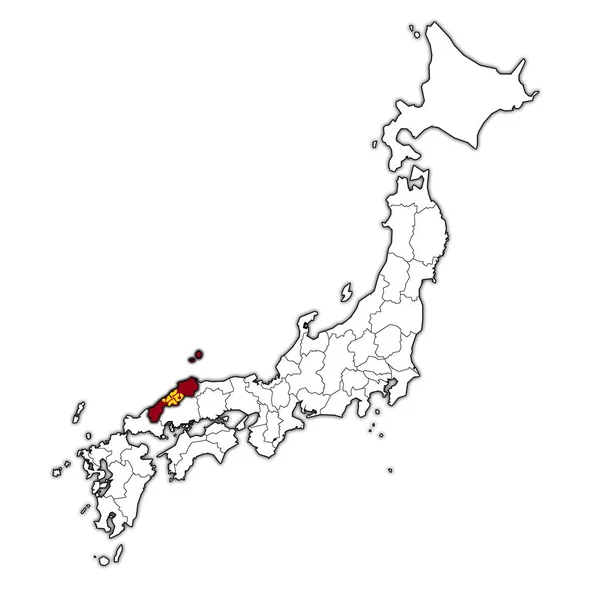 Bandera Prefectura Shimane Mapa Con Divisiones Administrativas Fronteras Japón — Foto de Stock