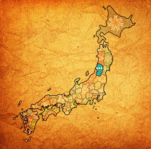 Drapeau Préfecture Yamagata Sur Carte Avec Les Divisions Administratives Les — Photo