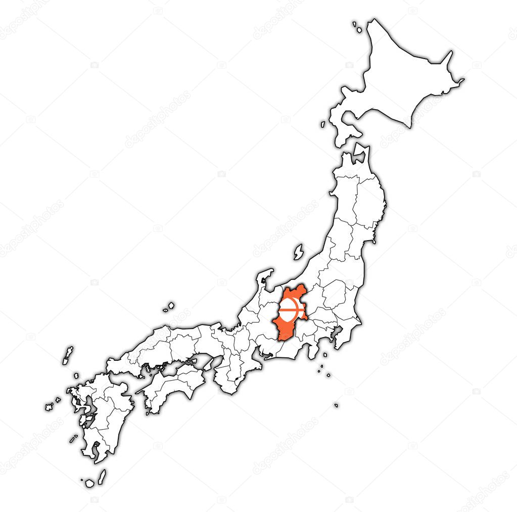 nagano flag of Troms prefecture on map with administrative divisions and borders of japan