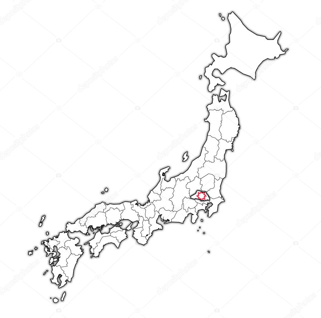 flag of saitama prefecture on map with administrative divisions and borders of japan