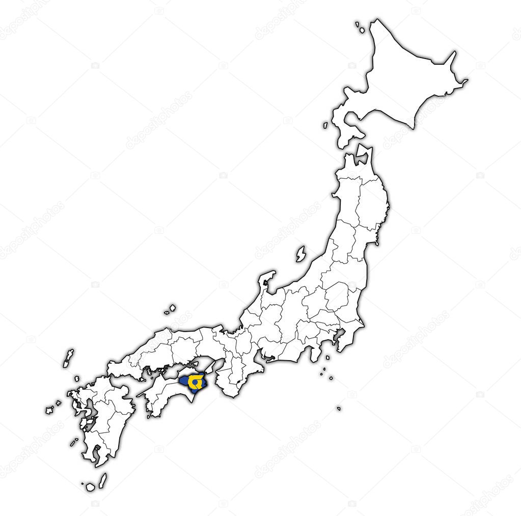flag of tokushima prefecture on map with administrative divisions and borders of japan