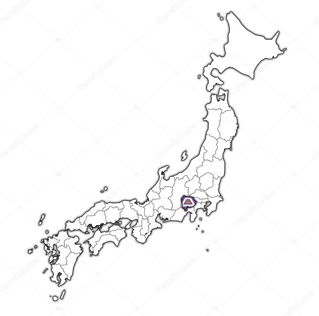 flag of yamanashi prefecture on map with administrative divisions and borders of japan