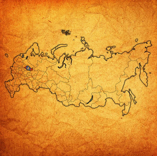 在地图上的科斯特罗马州的标志与行政区划和俄罗斯的边界 — 图库照片