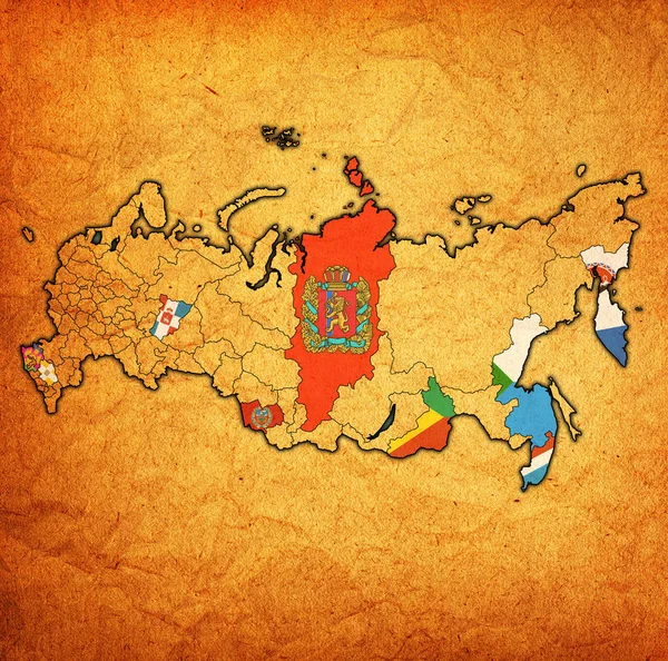 Emblem Krais Karta Med Administrativa Indelning Och Gränsar Ryssland — Stockfoto