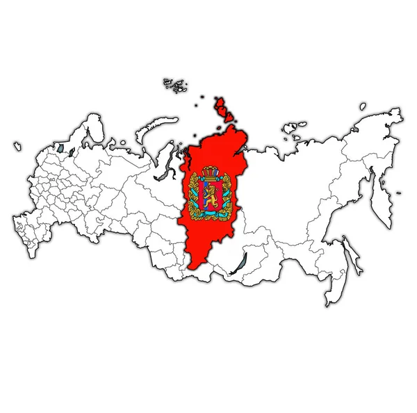 クラスノヤルスク地方行政区分とロシアの国境でマップ上の紋章 — ストック写真