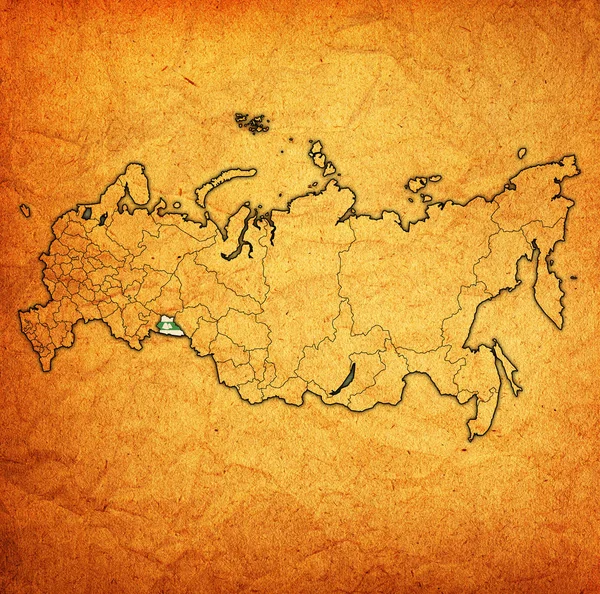 在地图上的库尔干州的标志与行政区划和俄罗斯的边界 — 图库照片