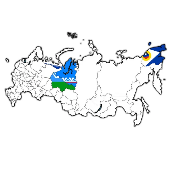 Emblemas Distritos Autônomos Mapa Com Divisões Administrativas Bordas Rússia — Fotografia de Stock