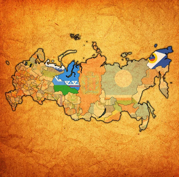 Емблеми Автономних Районів Карті Адміністративними Поділами Кордонами Росії — стокове фото