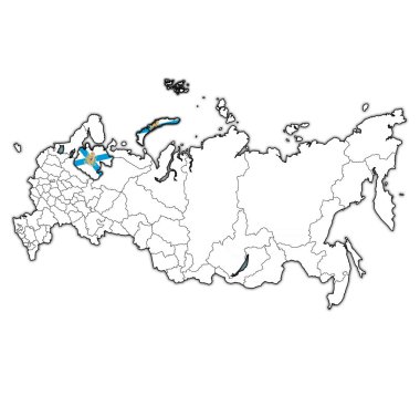 Rusya'nın idari bölünmeleri ve sınırları ile harita üzerinde Arkhangelsk oblast amblemi
