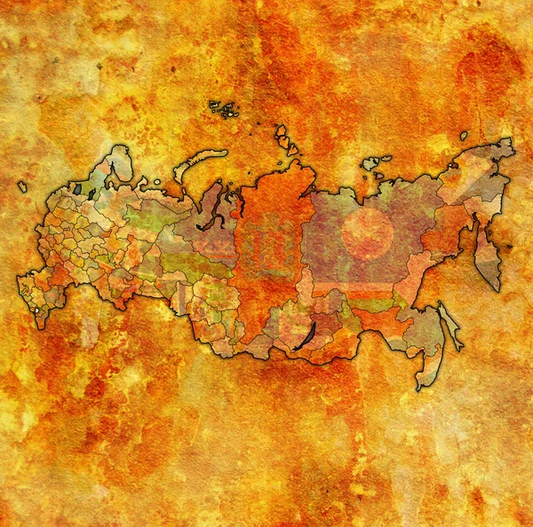 印古什的标志在地图上与行政区划和俄罗斯的边界 — 图库照片