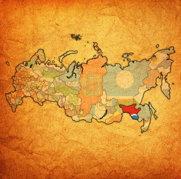 Έμβλημα Της Περιφέρειας Amur Στο Χάρτη Διοικητικά Τμήματα Και Σύνορα — Φωτογραφία Αρχείου