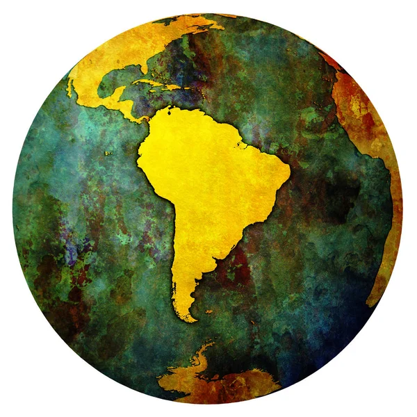 Jižní Ameriky na mapě světa — Stock fotografie