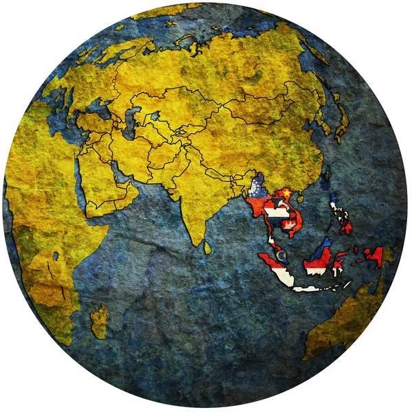 ASEAN na mapie świata z Azji — Zdjęcie stockowe
