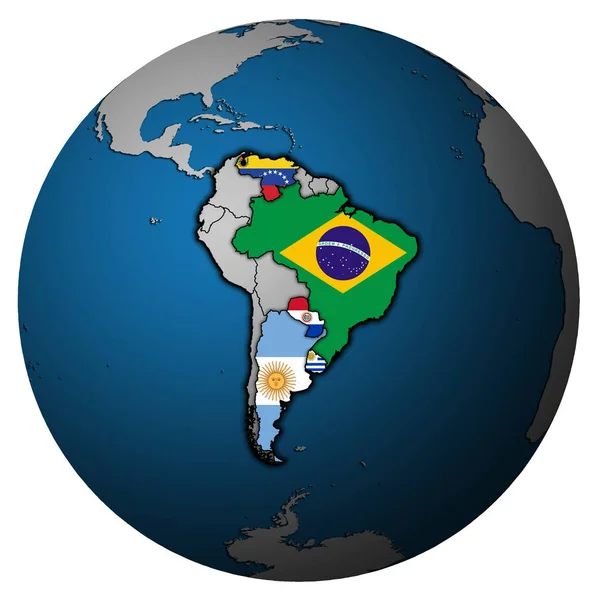 Mercado Común del Sur en el mapa mundial —  Fotos de Stock