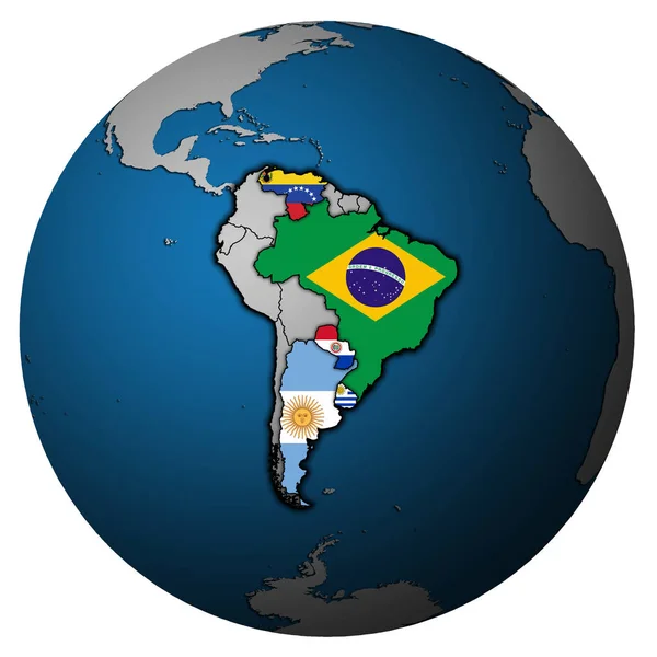 Mercado Común del Sur en el mapa mundial Imagen de stock