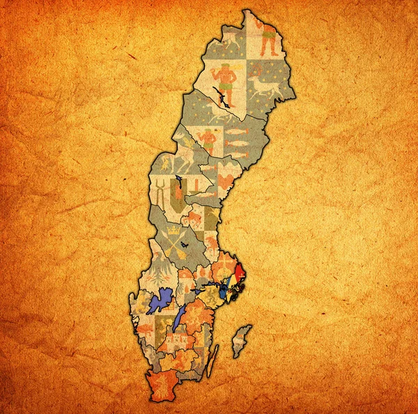Stockholm auf der Karte schwedischer Landkreise — Stockfoto