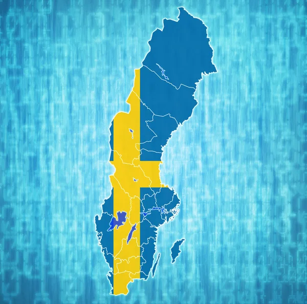スウェーデンの郡の地図上のスウェーデンの旗 — ストック写真