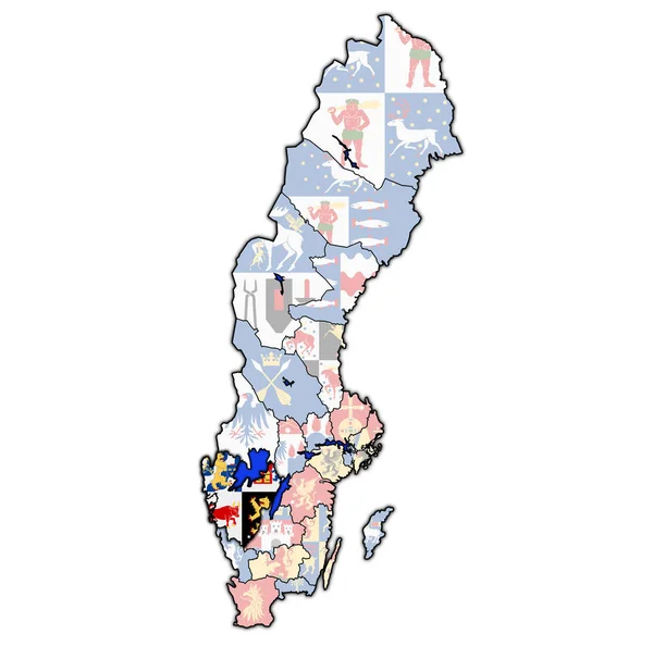 Vastra Gotaland na mapě švédských hrabství — Stock fotografie