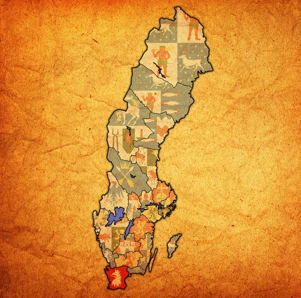 Skane auf der Karte schwedischer Landkreise — Stockfoto