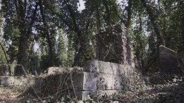 Tahrip matzevah ile Polonya Czestochowa kentinde bulunan eski Yahudi mezarlığı üzerinde yatay kamera slayt