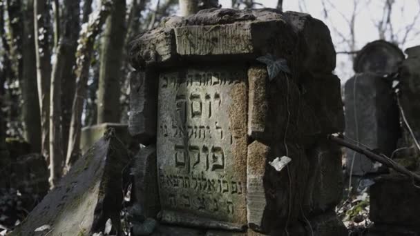 水平相机幻灯片在旧犹太墓地位于捷克斯托霍瓦市在波兰与被摧毁的马采瓦赫 — 图库视频影像