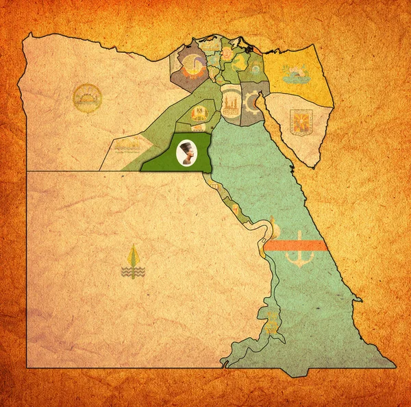 Drapeau de Minya sur la carte de L'Egypte gouvernorats — Photo