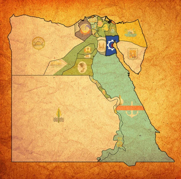 Mısır Valilikleri haritasında Süveyş bayrağı — Stok fotoğraf