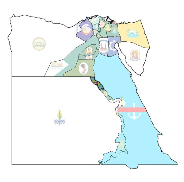 Прапор Асьюта на мапі Єгипту Адміністративний поділ — стокове фото