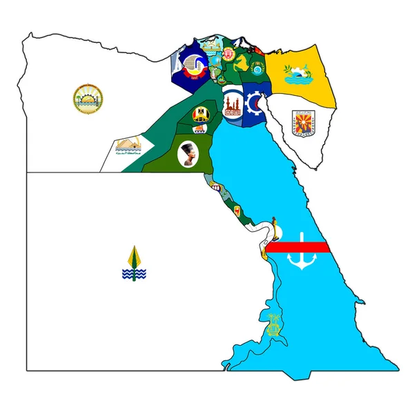 Haritada Mısır Valilikleri bayrakları — Stok fotoğraf