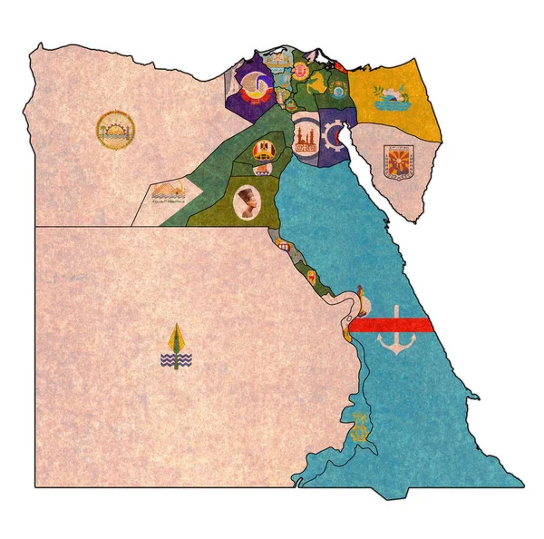 Vlaggen van Egypte gouvernementen op kaart — Stockfoto
