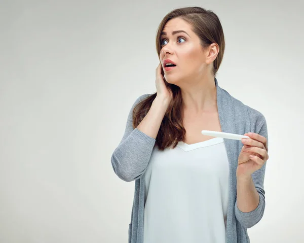 Shocked Woman Holding Pregnant Test Broken Life Plan Concept — Stock Photo, Image