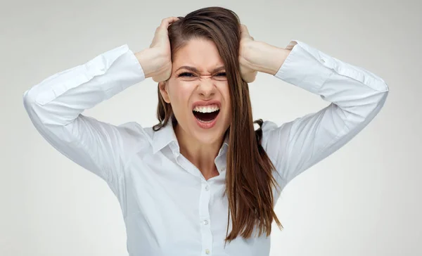 Joven mujer de negocios con dolor de cabeza — Foto de Stock