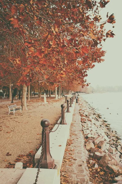 Promenada Nad Jeziorem Balaton Jesieni Węgry Balatonfred Obraz Stockowy