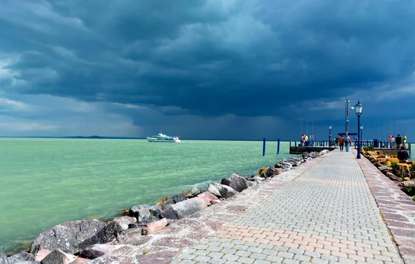 Dia Tempestuoso Lago Balaton Hungria — Fotografia de Stock