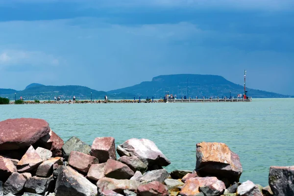 Bouřlivý Den Jezera Balaton Maďarsko — Stock fotografie